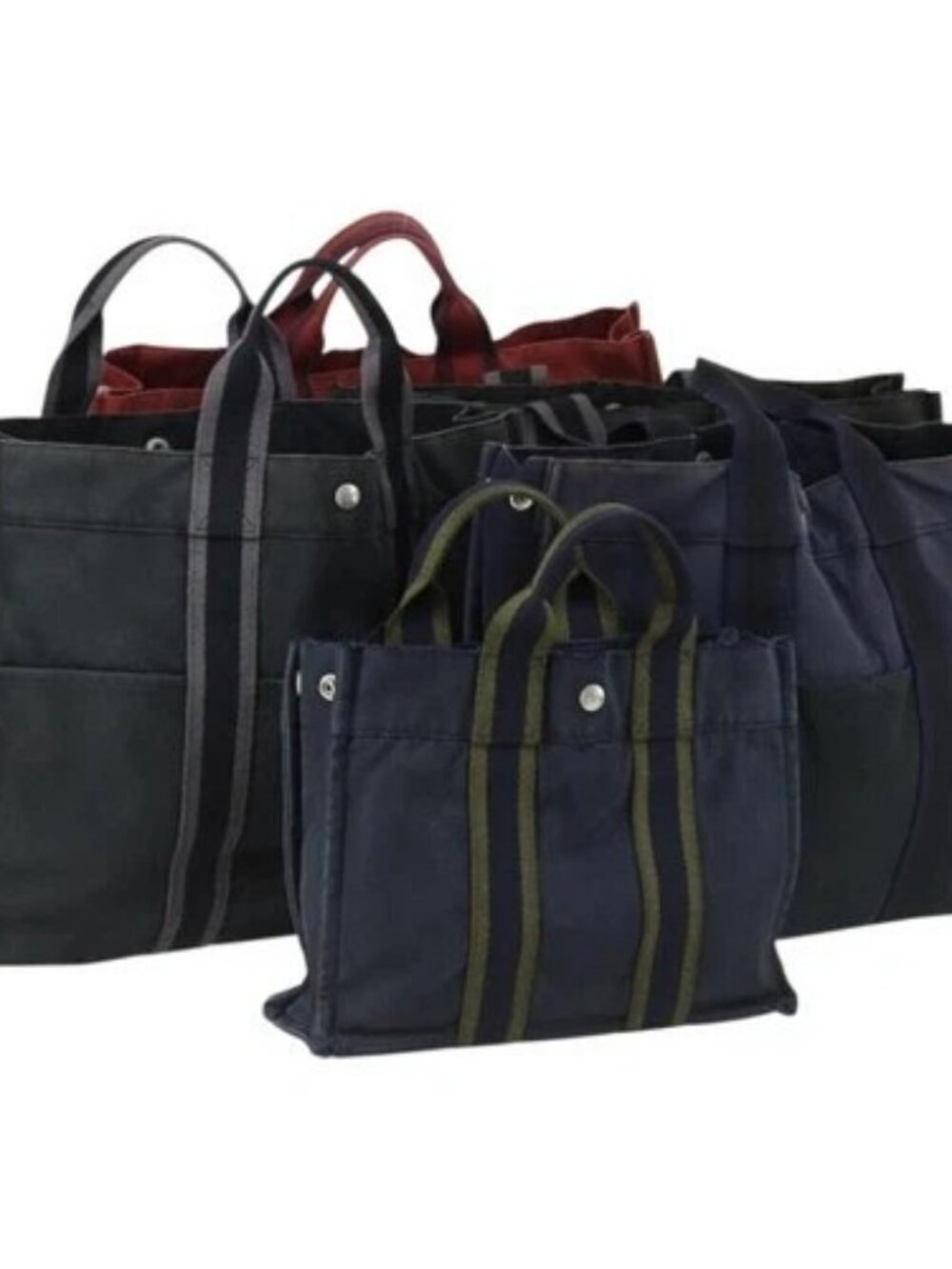 HERMES Fourre Tout Hand Bag Canvas 5 Set Black Red Navy Auth ti3565